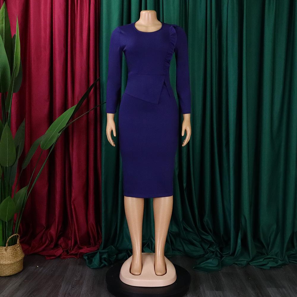 Spring And Autumn New Fashion Women's Long-sleeved O-collar Slim-fit Vestibule Office Women A- Line Pencil Skirt