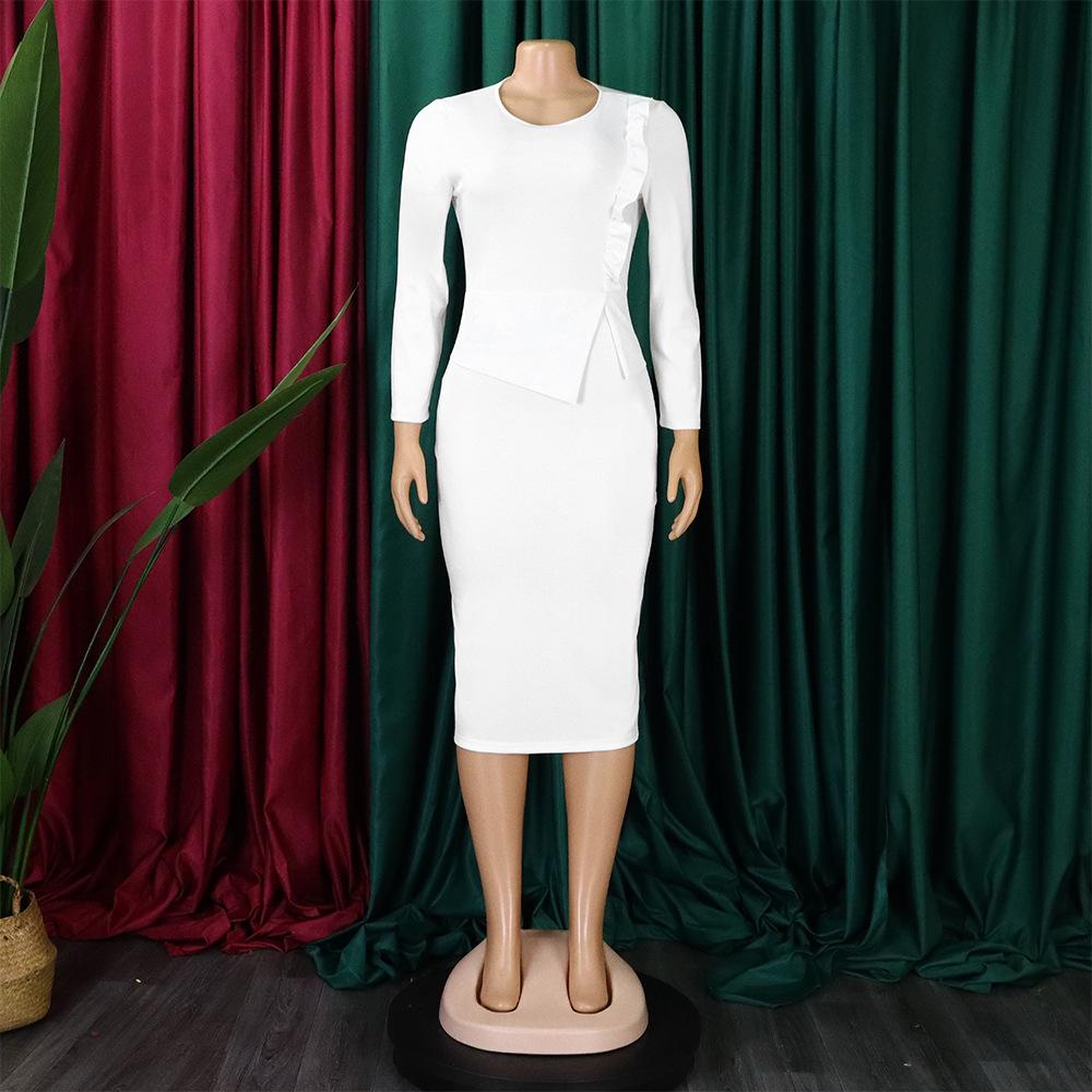 New Spring Dress Women's Elegant Slim-Fit Long-Sleeved Pleated African Women's Women's Women's Office Women's Clothing