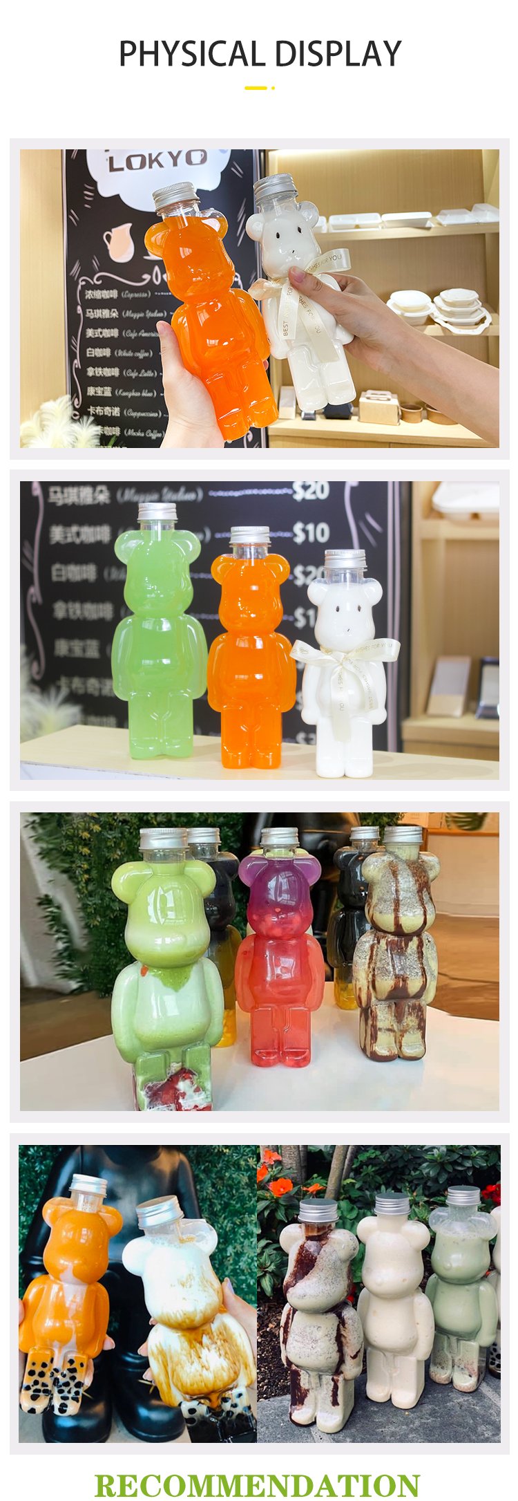 LOKYO Beverage Juice Milk Packaging Bottle Cute Bear Custom Reusable Plastic Foam Tea Cup