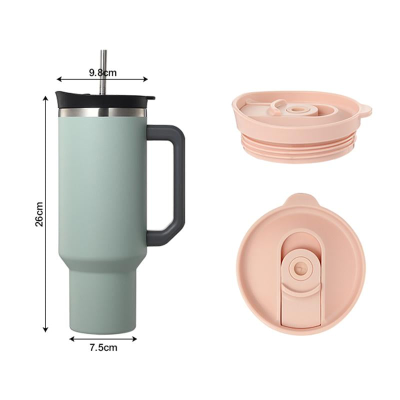 40 Oz Tumbler Double Wall 304 Stainless Steel Insulated Wide Mouth Car Tumbler Cup With New Handle And Straw Cover Vacuum Car Cup