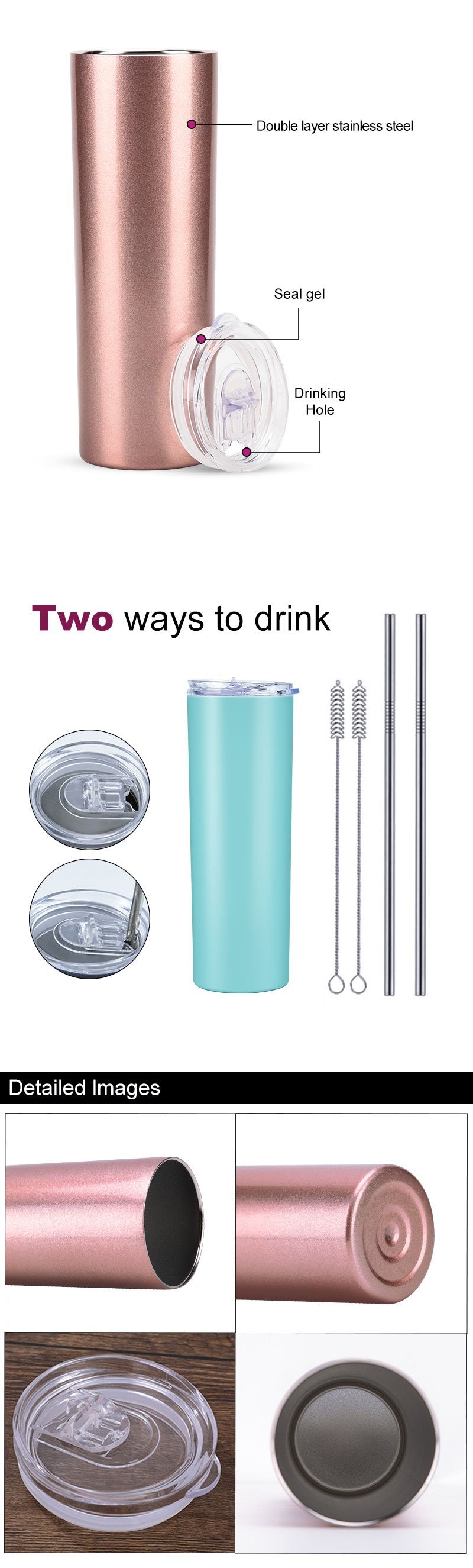 Wholesale Custom Logo 20 Oz Double Wall Stainless Steel Travel Mug Insulated Straight Thin Tumbler Cup Bulk