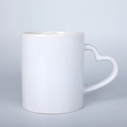 Hot Sale White Mug Blank Coated Coffee Cup Sublimation Blank 11 Oz Ceramic Custom Logo Heart Handle Mug