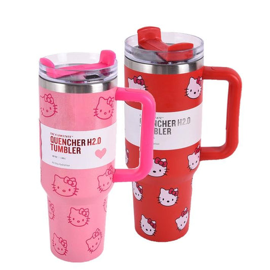 40 Oz KT Cat Print Tumbler Cartoon Water Cup Straw 304 Stainless Steel Double Wall Vacuum Insulated Logo Coffee Travel