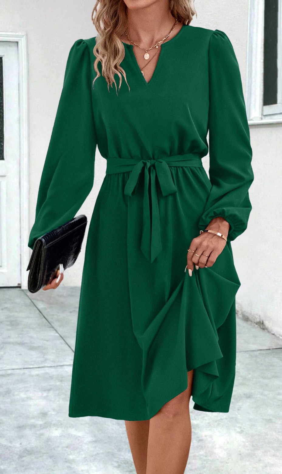 Women's 2025 Autumn And Winter New European And American Women's Long Sleeve Small V-neck Women's Skirt Dress