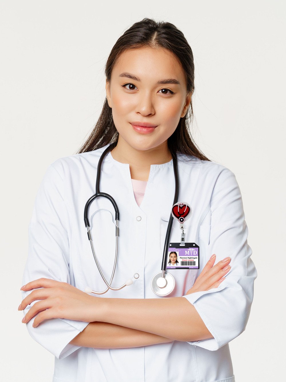Bestom MOQ 100 32mm Silicone Nurse Accessories Gift ID Card Badge Retractable Reel, Heart-shaped Stethoscope Badge Holder