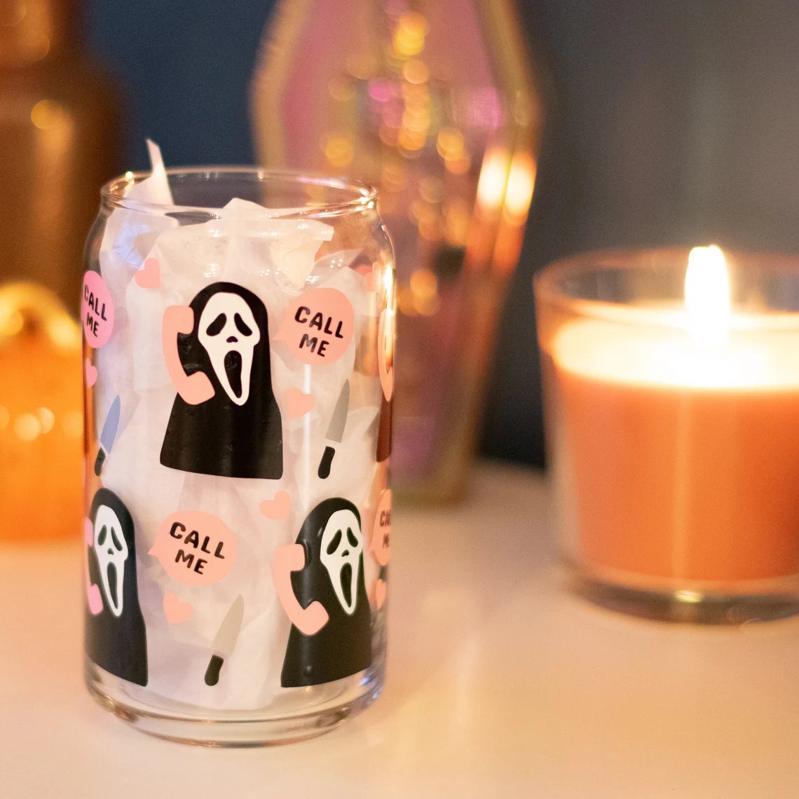 UV Printing 16 Oz 20 Oz 25 Oz Soda Beer Can Shaped Glass Juice Milk Drinking Glass With Bamboo Lid And Straw For Christmas