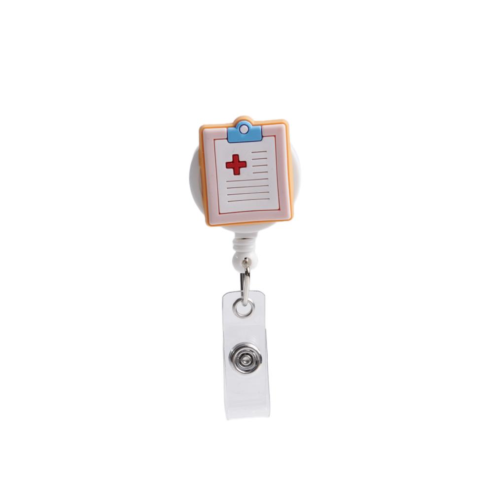 Bestom MOQ 100 32mm Silicone Nurse Accessories Gift ID Card Badge Retractable Reel, Heart-shaped Stethoscope Badge Holder