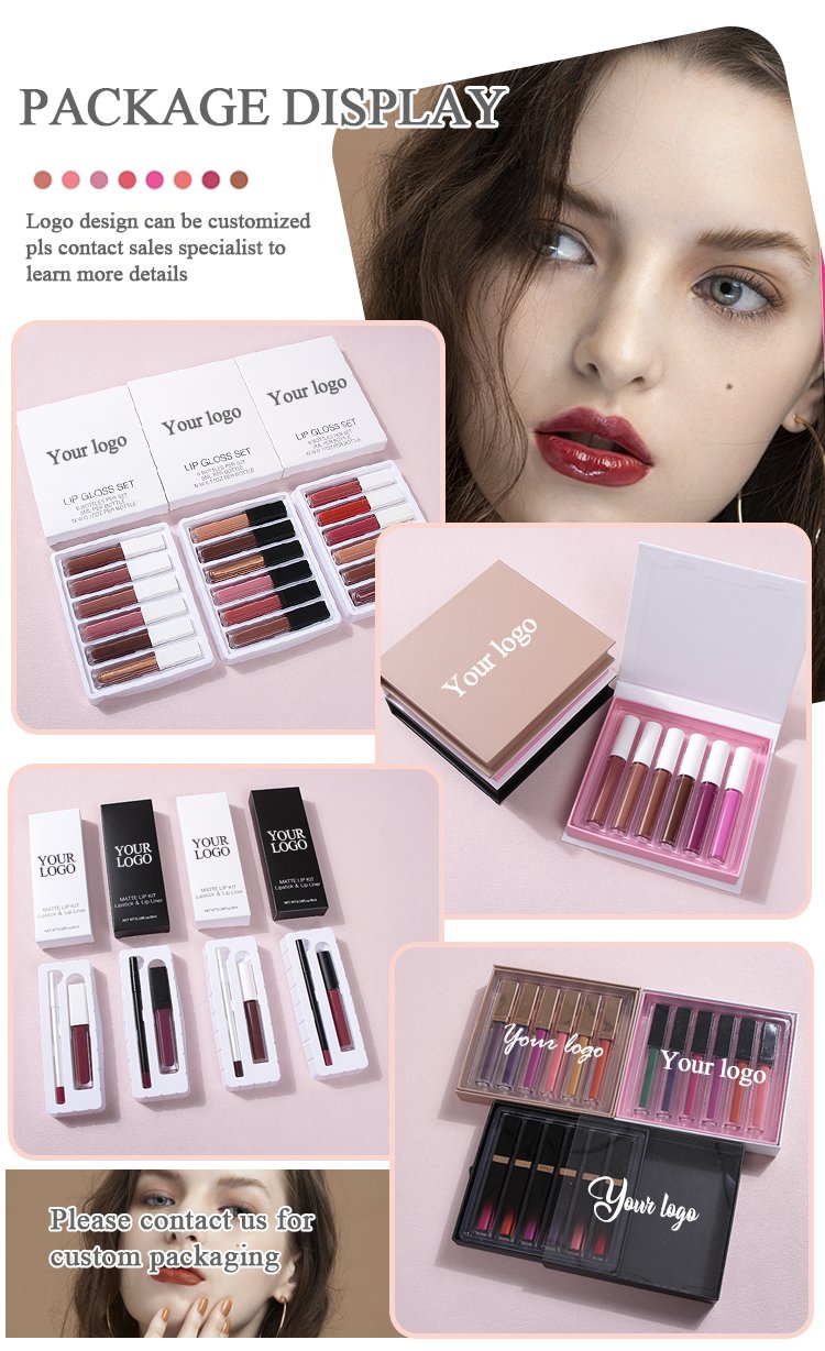 Customized logo OEM odm wholesale matte lipstick gloss lip gloss clear finish cruelty free glitter lip gloss set