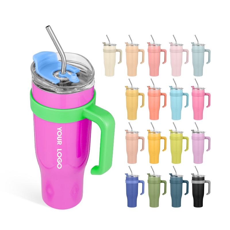 2024 Custom Logo Leak Proof Tumbler With Straw Wholesale Bulk Thermos Cup Stainless Steel Coffee Cup 40 Oz Tumbler With Handle