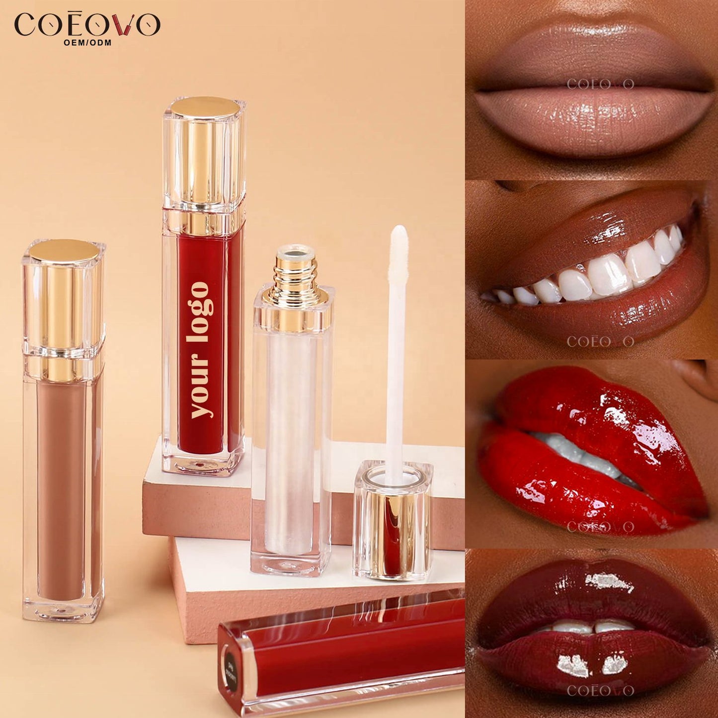 COEOVO Custom Luxury Private Label Wholesale Nude Glitter Lip Gloss Vegetarian Lip Gloss Supplier Liquid Matte Lip Gloss
