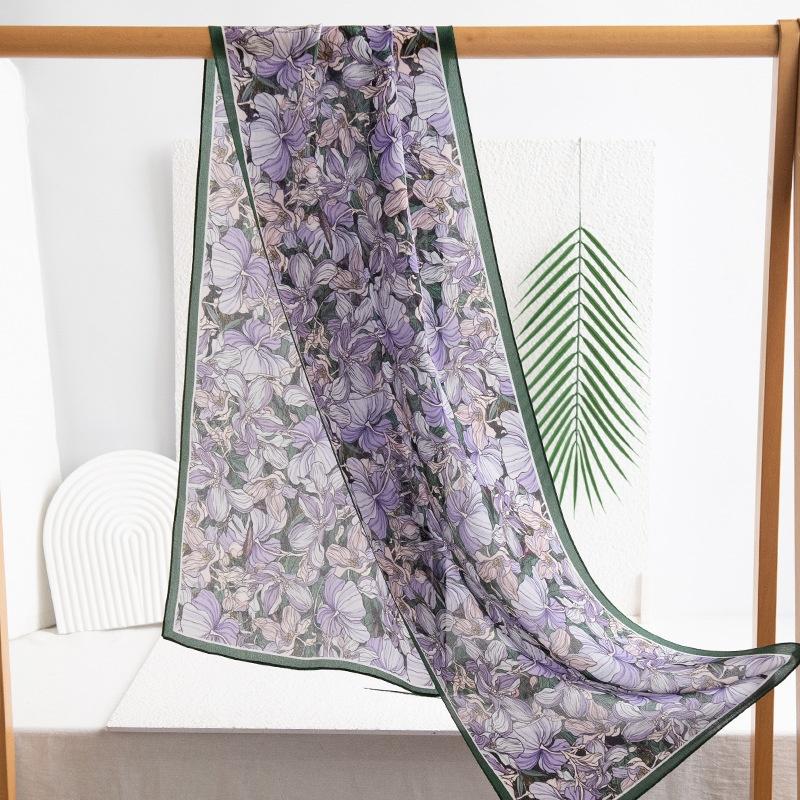 Spring And Summer Women's Silk Scarf All-match Gradient Printing Long Shawl Dual-purpose Square Sunscreen Adult Section