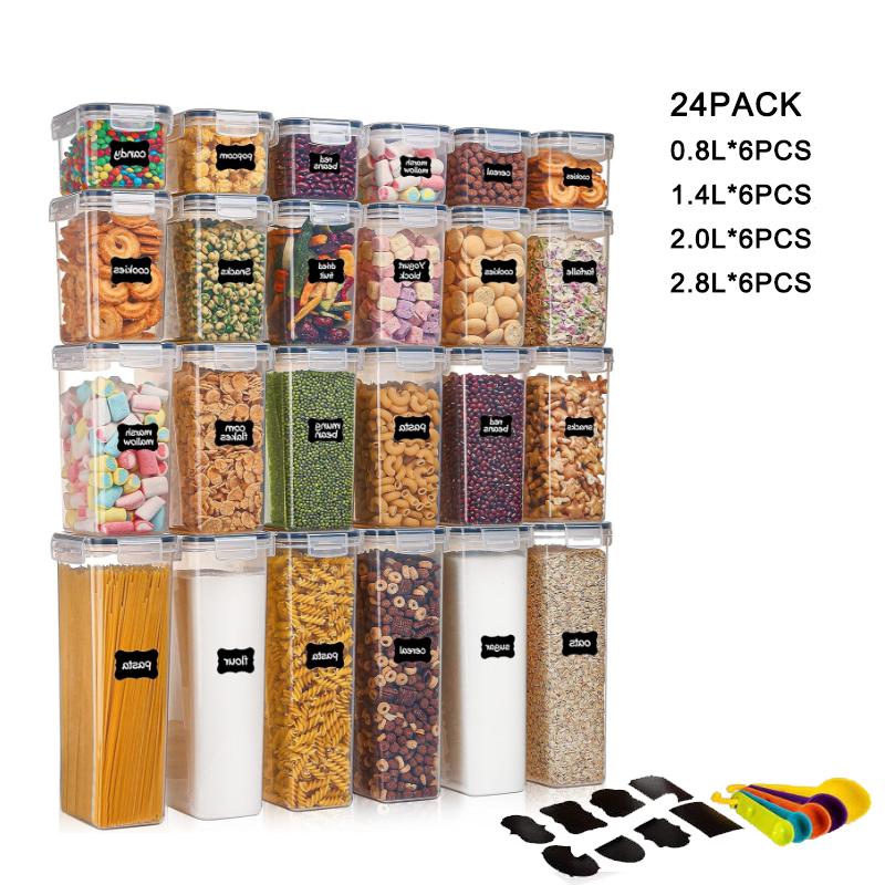 OWNSWING 24-piece Set BPA-free Airtight Plastic Stackable Kitchen Organizer Grain 42 Packs Of Dry Food Storage Box Container