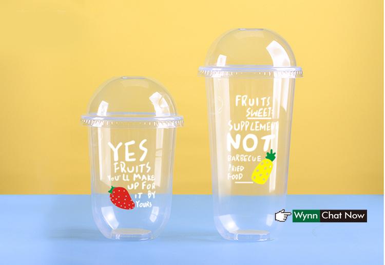 500 Ml Film Inner Pp Cup Custom Logo U Shape Disposable Milk Tea Plastic Pp Cup