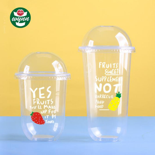 500 Ml Film Inner Pp Cup Custom Logo U Shape Disposable Milk Tea Plastic Pp Cup