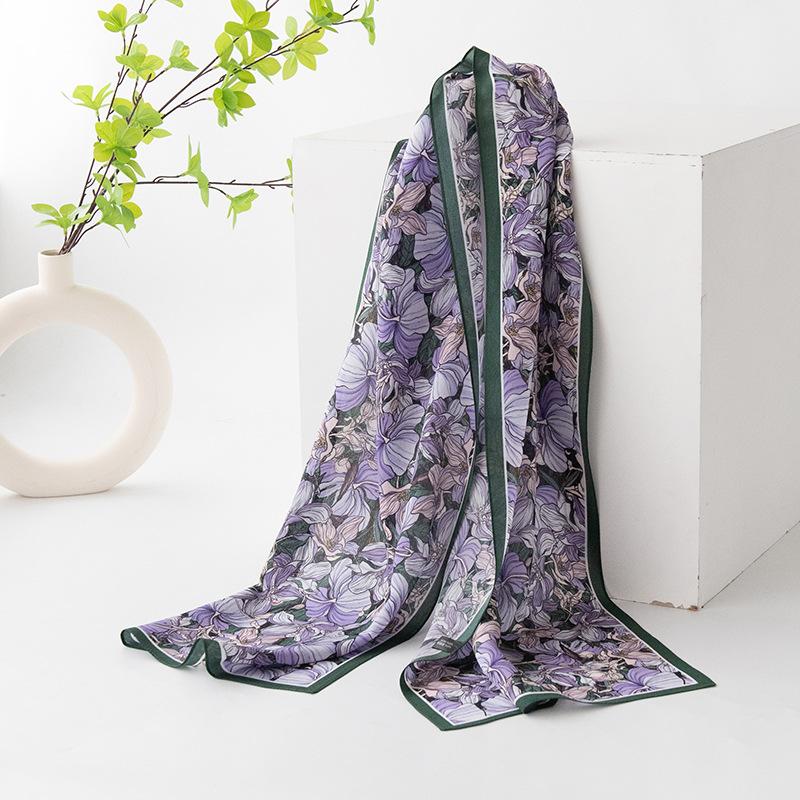 Spring And Summer Women's Silk Scarf All-match Gradient Printing Long Shawl Dual-purpose Square Sunscreen Adult Section
