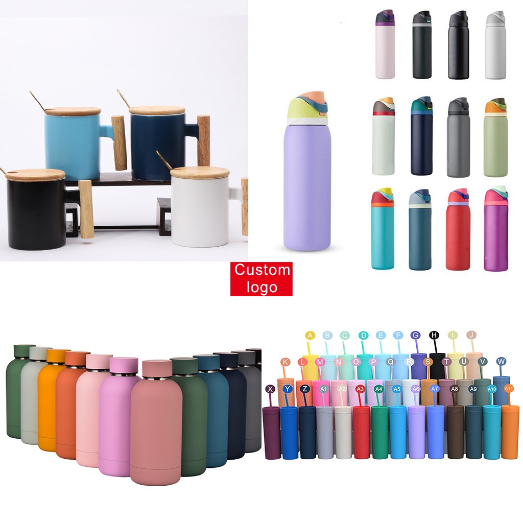 Custom Logo Gift Cup New 2024 Ceramic Logo Plastic Straw Stainless Steel Cup Variety Of Promotional Cups