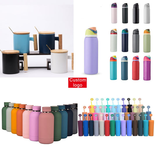 Custom Logo Gift Cup New 2024 Ceramic Logo Plastic Straw Stainless Steel Cup Variety Of Promotional Cups