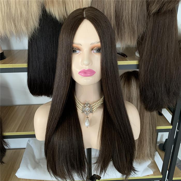 100 European Virgin Hair Medium Brown Silk Top-cuticle Alignment Jewish Wig White Women Quick Express
