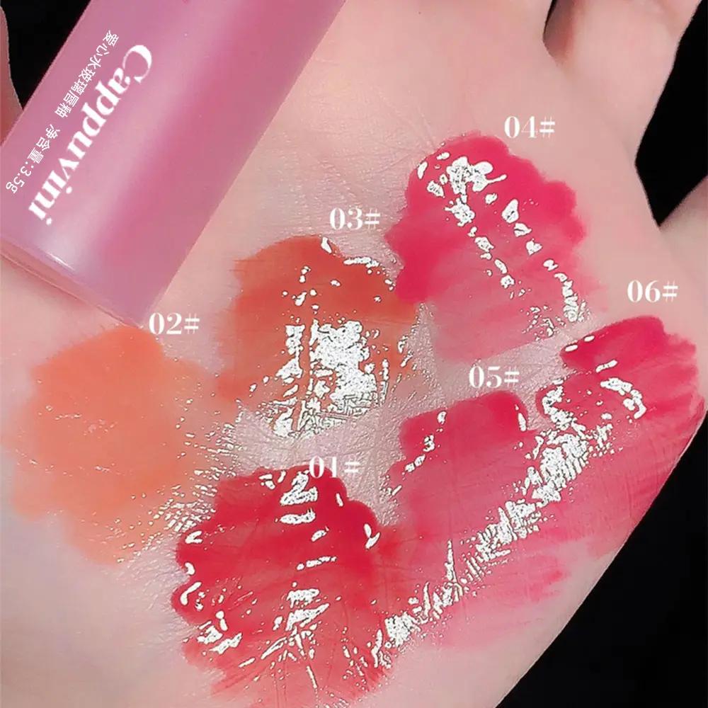High Coloring Cute Lip Gloss 6-piece Set Heart-shaped Pink Lip Gloss Vivid Juicy Gloss Finishing Cappuvini Mirror Moisturizing Glaze Color