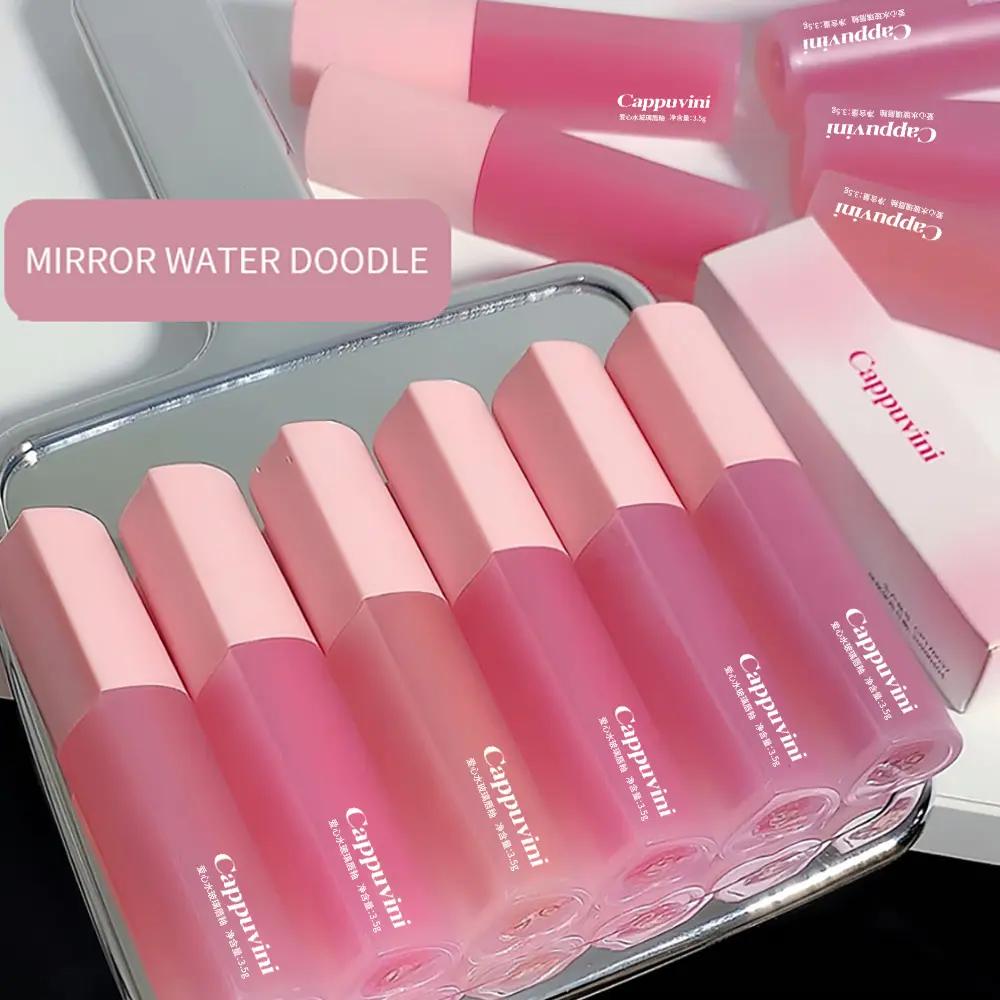 High Coloring Cute Lip Gloss 6-piece Set Heart-shaped Pink Lip Gloss Vivid Juicy Gloss Finishing Cappuvini Mirror Moisturizing Glaze Color
