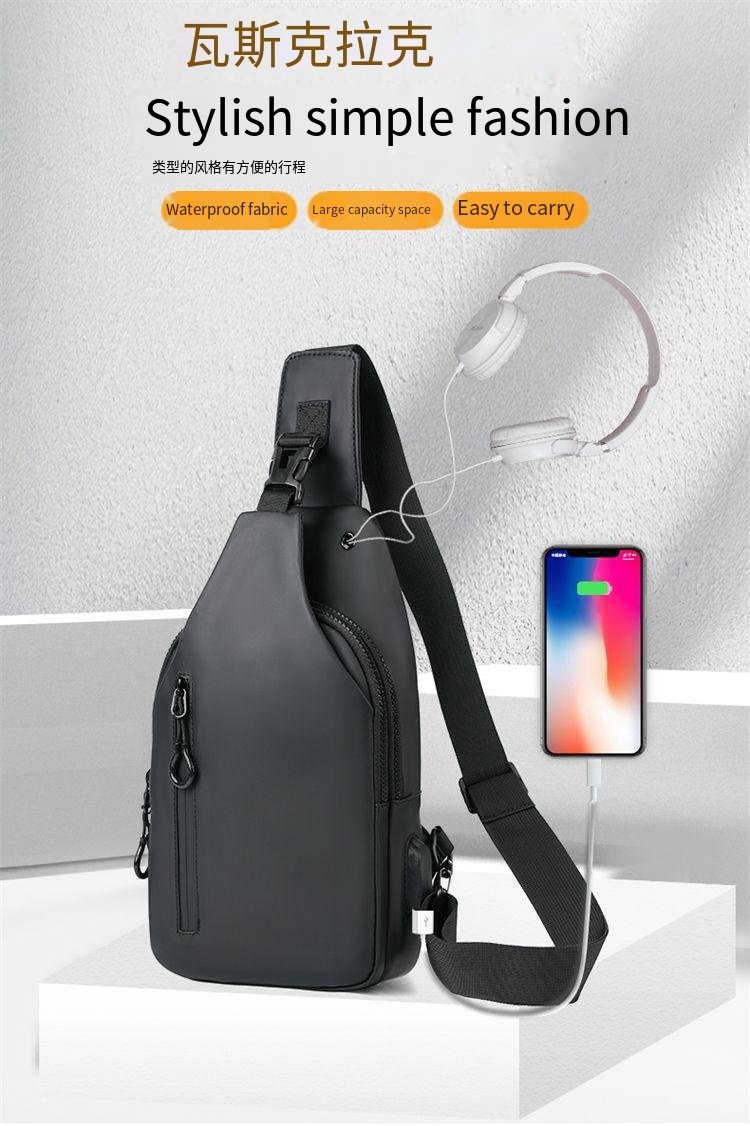Fashion Outdoor Large Capacity Waterproof USB Charging Port Men Chest Bag Messenger Bag Wholesaler Manufacturer New Design
