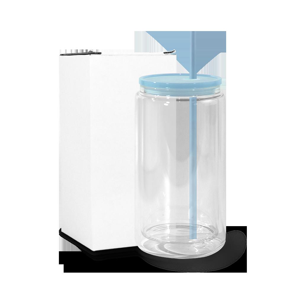 Snowball Coffee Cup With Lid Wine Glass Double Wall Pre-drilled Wine Glass With Colored Lid And Straw 16 Oz Plastic Jar