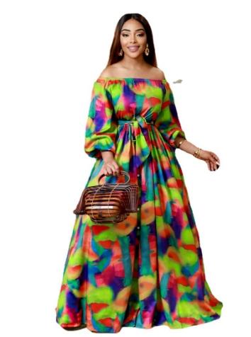 Textile Fashion Women Long Summer Single Shoulder Floral Dress Women Casual Dress Women Maxi Dress