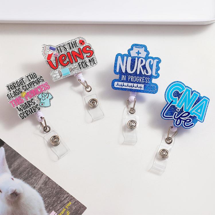 Shiny Flash Acrylic Badge Nurse Accessories ID Card Card Holder Retractable Plastic Badge Reel Badge Entrainment Rotating Clip