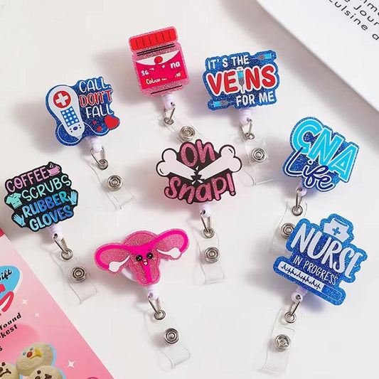 Shiny Flash Acrylic Badge Nurse Accessories ID Card Card Holder Retractable Plastic Badge Reel Badge Entrainment Rotating Clip