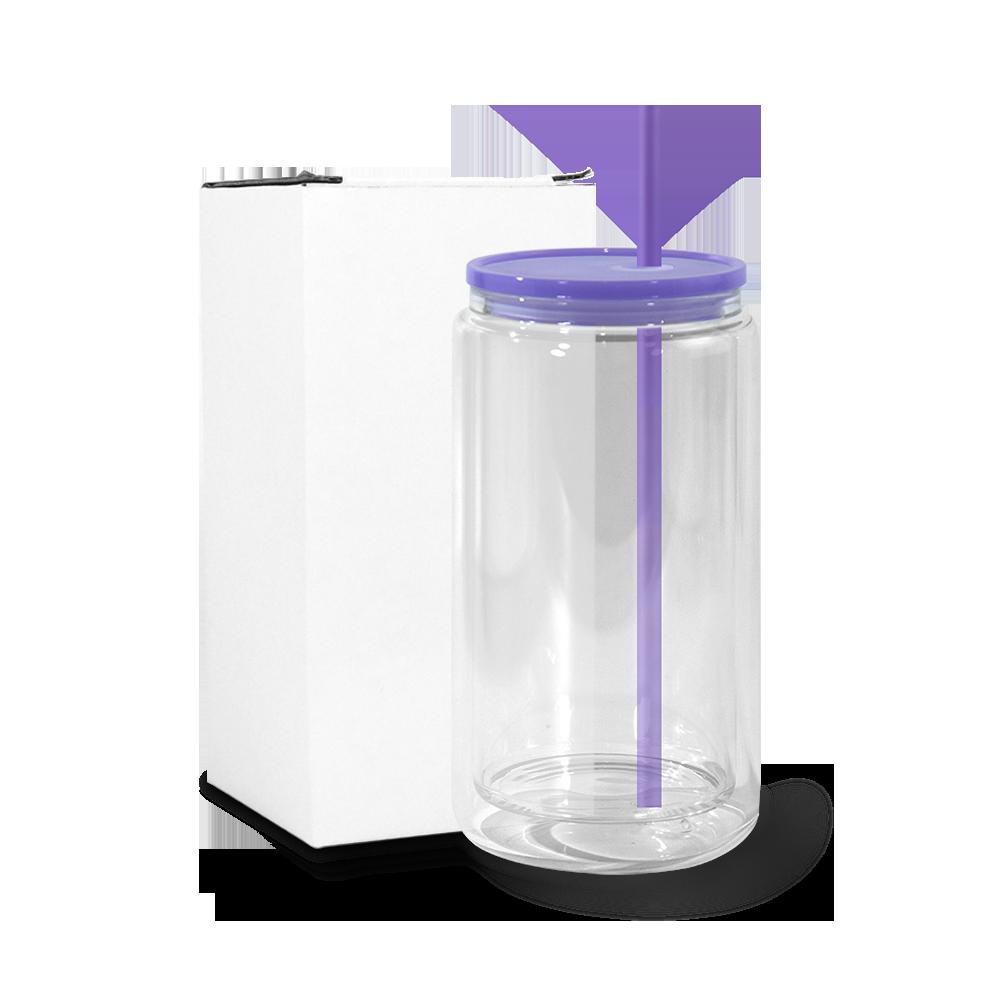 Snowball Coffee Cup With Lid Wine Glass Double Wall Pre-drilled Wine Glass With Colored Lid And Straw 16 Oz Plastic Jar