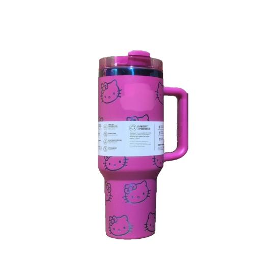 40 Oz KT Cat Print Tumbler Cartoon Water Cup Straw 304 Stainless Steel Double Wall Vacuum Insulated Logo Coffee Travel