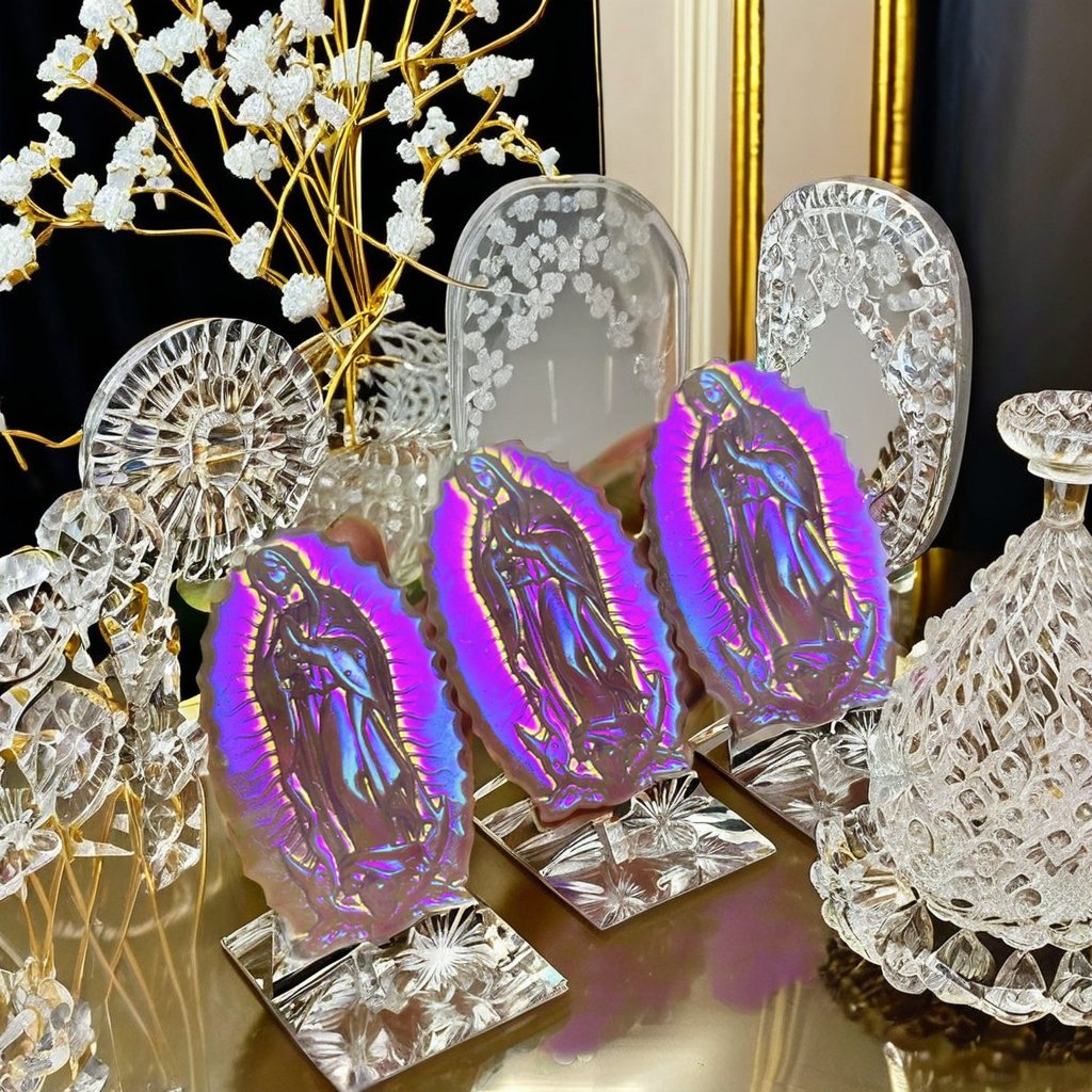 Wholesale Halo Pink Crystal Carved Virgin Mary Plated Rose Quartz Carved Santa Maria Gift