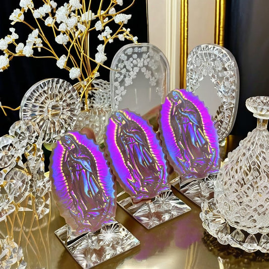 Wholesale Halo Pink Crystal Carved Virgin Mary Plated Rose Quartz Carved Santa Maria Gift