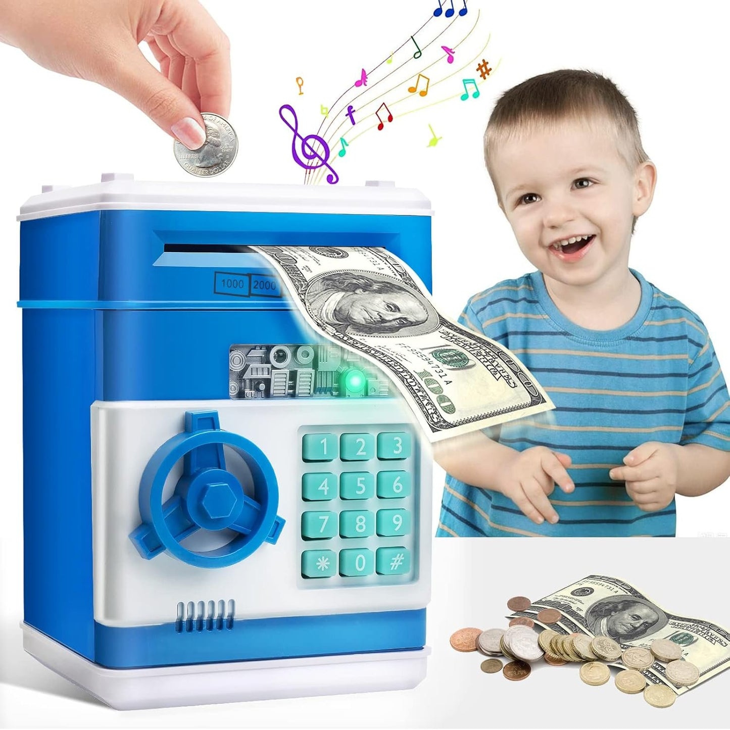 GL Hot Sale Blue Electronic Money Saving Bank Children's Birthday Gift Piggy Bank Children's Password Password Piggy Bank