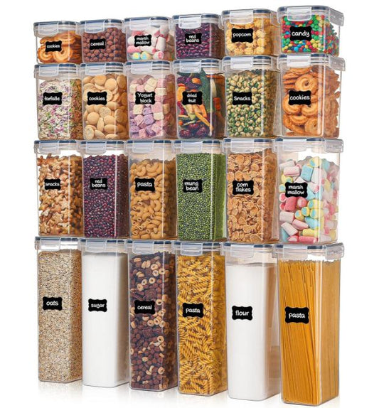 OWNSWING 24-piece Set BPA-free Airtight Plastic Stackable Kitchen Organizer Grain 42 Packs Of Dry Food Storage Box Container