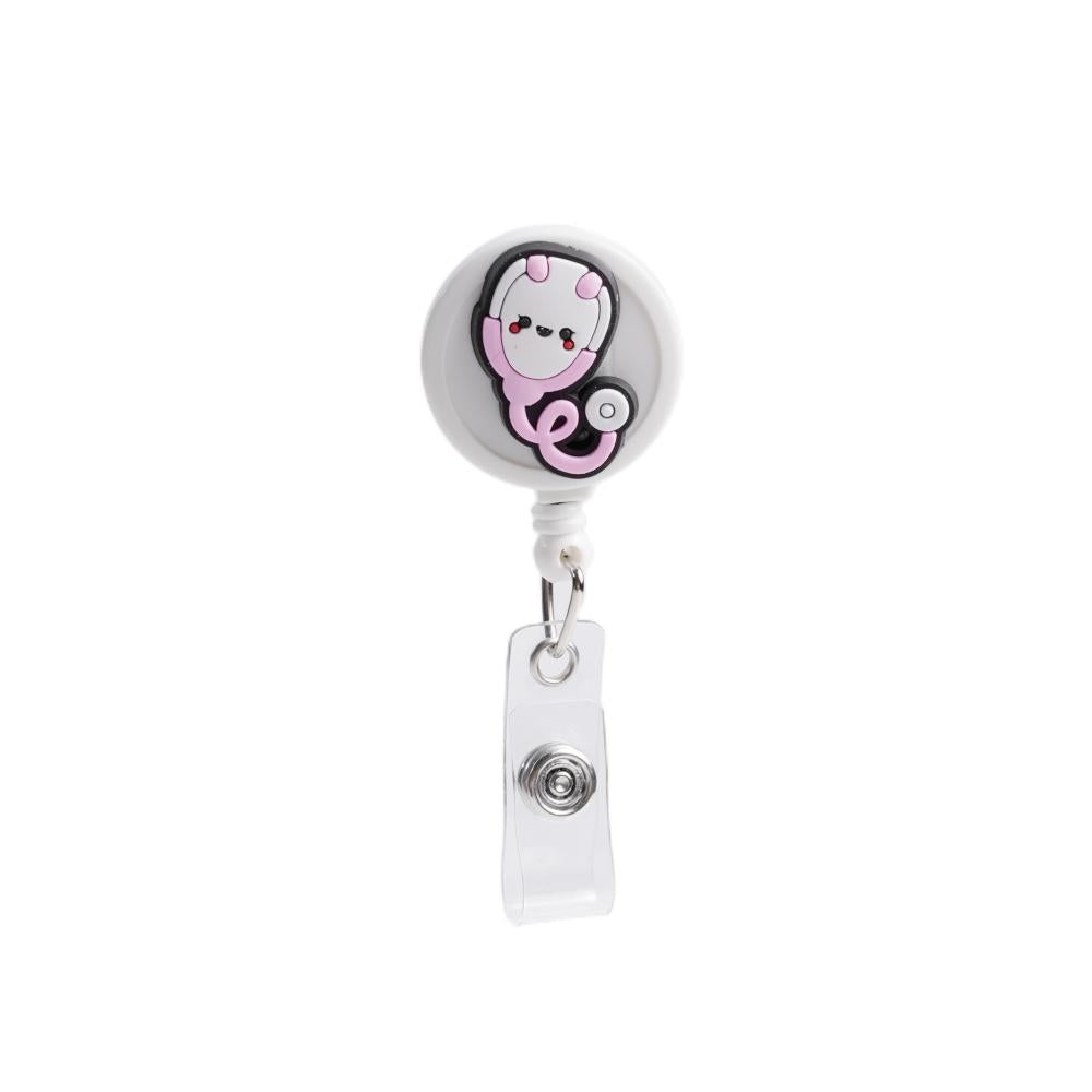 Bestom MOQ 100 32mm Silicone Nurse Accessories Gift ID Card Badge Retractable Reel, Heart-shaped Stethoscope Badge Holder