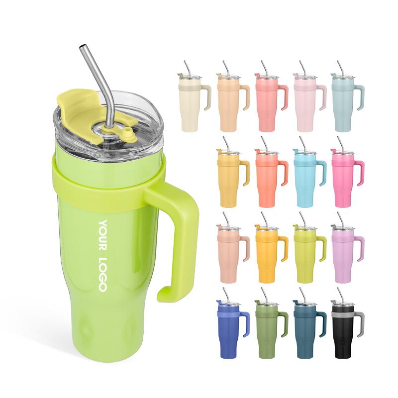 2024 Custom Logo Leak Proof Tumbler With Straw Wholesale Bulk Thermos Cup Stainless Steel Coffee Cup 40 Oz Tumbler With Handle