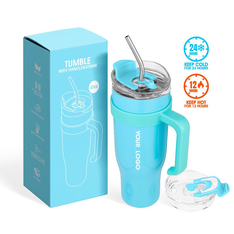 2024 Custom Logo Leak Proof Tumbler With Straw Wholesale Bulk Thermos Cup Stainless Steel Coffee Cup 40 Oz Tumbler With Handle