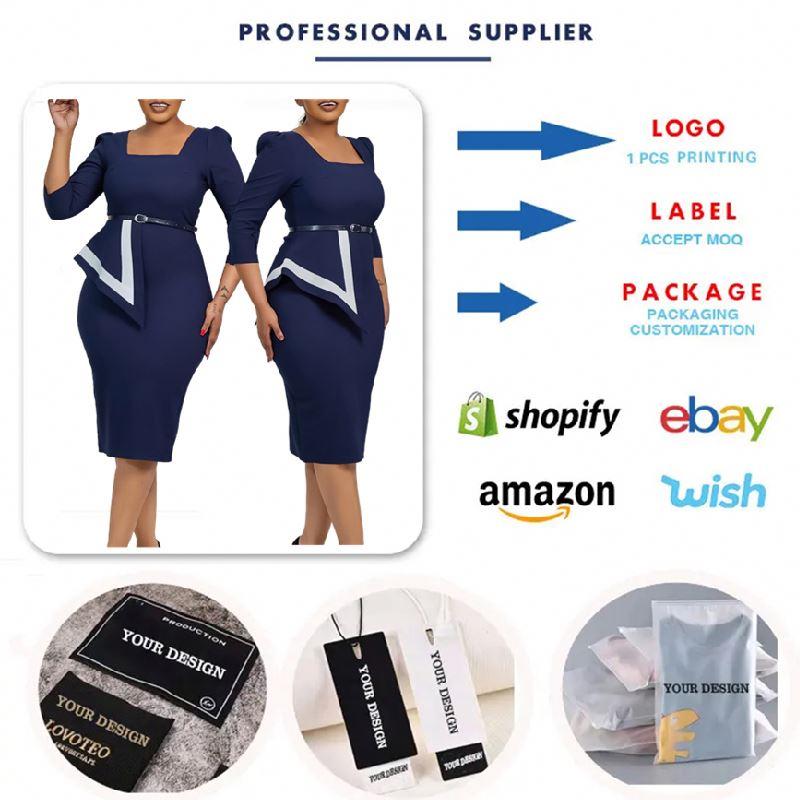 MG482 Fashion Elegant Ladies Office Dress Women Formal Work 3 Quarter Sleeve Square Collar Professional Dress Women Church Dress