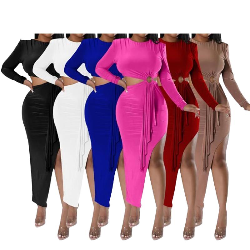 2024 Wholesale Autumn Women's New Slim Evening Dress Long Sleeve O Collar Side Exposed Waist Dress Women Elegant Casual Dress