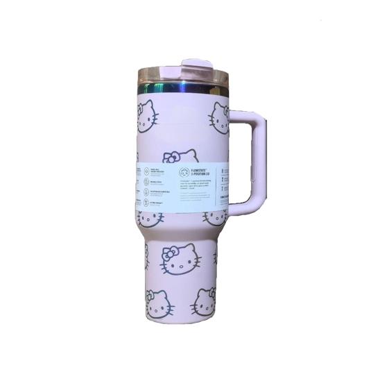 40 Oz KT Cat Print Tumbler Cartoon Water Cup Straw 304 Stainless Steel Double Wall Vacuum Insulated Logo Coffee Travel