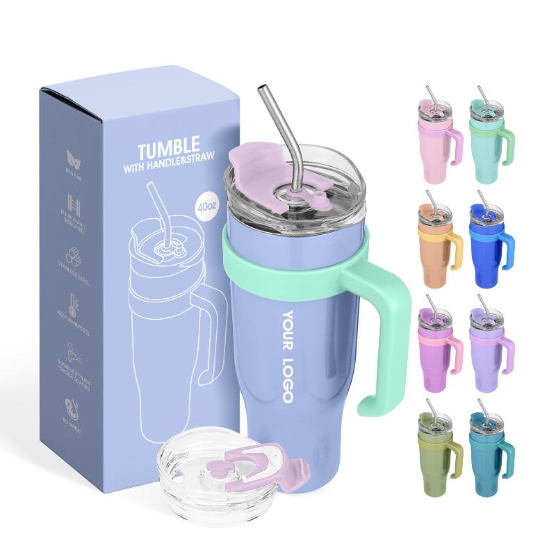 2024 Custom Logo Leak Proof Tumbler With Straw Wholesale Bulk Thermos Cup Stainless Steel Coffee Cup 40 Oz Tumbler With Handle
