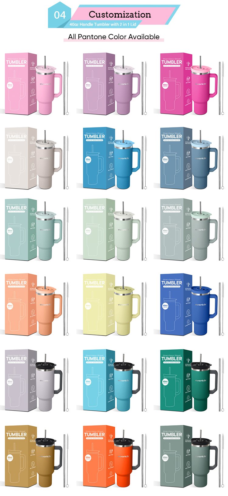 40 Oz Tumbler Double Wall 304 Stainless Steel Insulated Wide Mouth Car Tumbler Cup With New Handle And Straw Cover Vacuum Car Cup