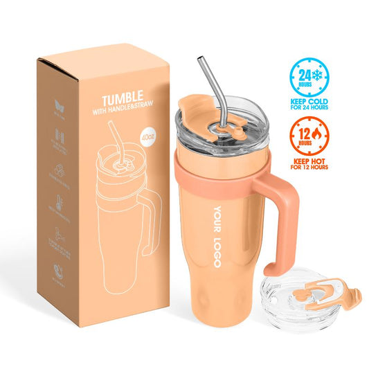 2024 Custom Logo Leak Proof Tumbler With Straw Wholesale Bulk Thermos Cup Stainless Steel Coffee Cup 40 Oz Tumbler With Handle