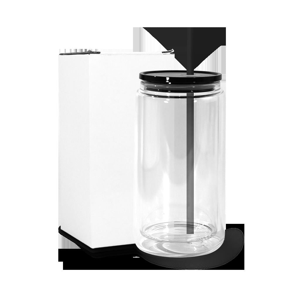 Snowball Coffee Cup With Lid Wine Glass Double Wall Pre-drilled Wine Glass With Colored Lid And Straw 16 Oz Plastic Jar