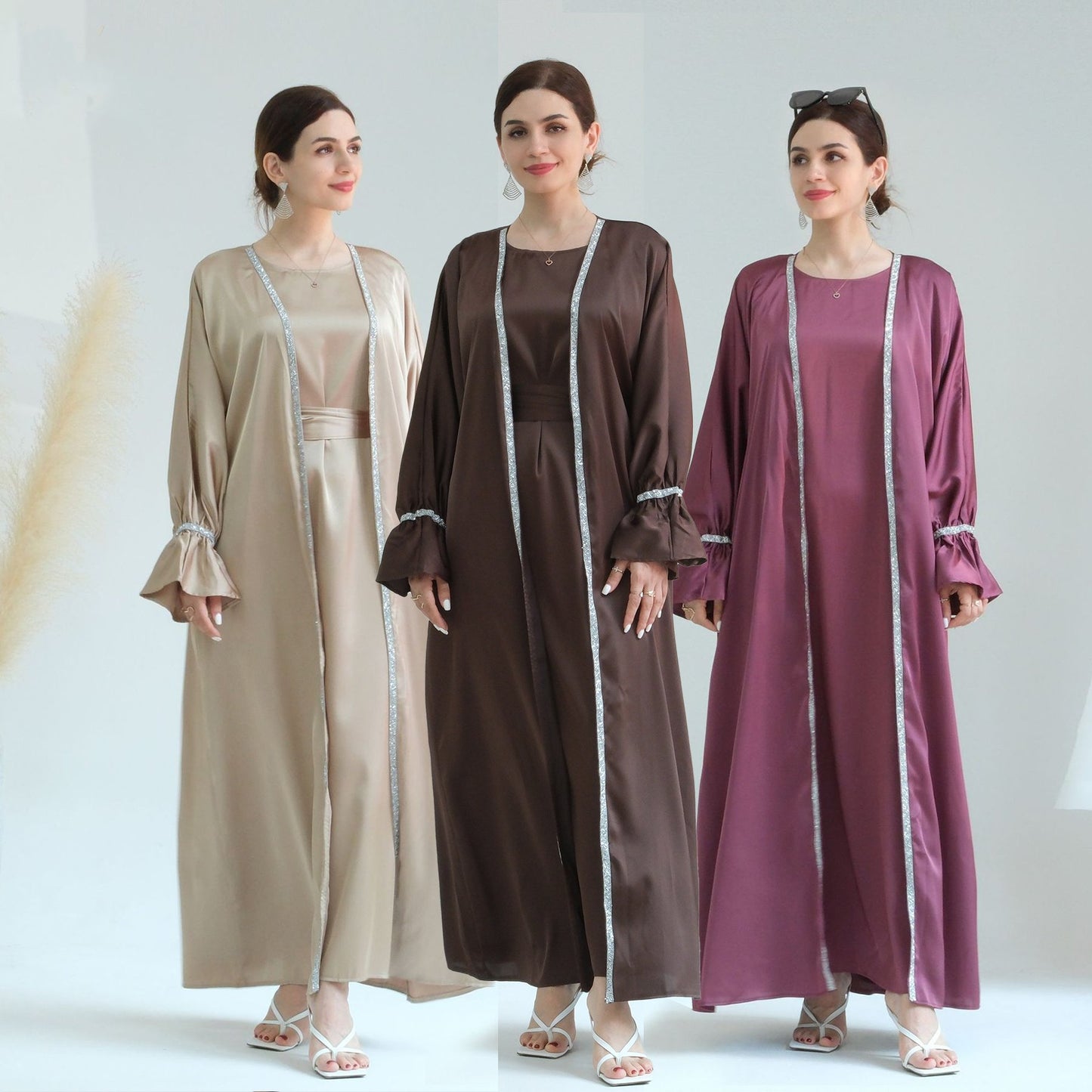 2023 New Design Eid Fitr Dubai Islamic Elegant Luxury Modest Abaya Women Muslim Dress Turkey Slide Dress Diamond Satin Silk