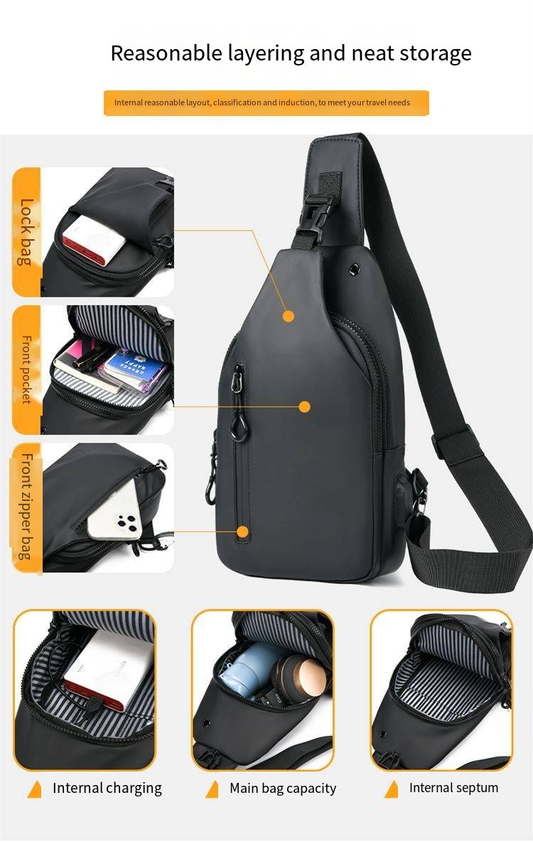 Fashion Outdoor Large Capacity Waterproof USB Charging Port Men Chest Bag Messenger Bag Wholesaler Manufacturer New Design